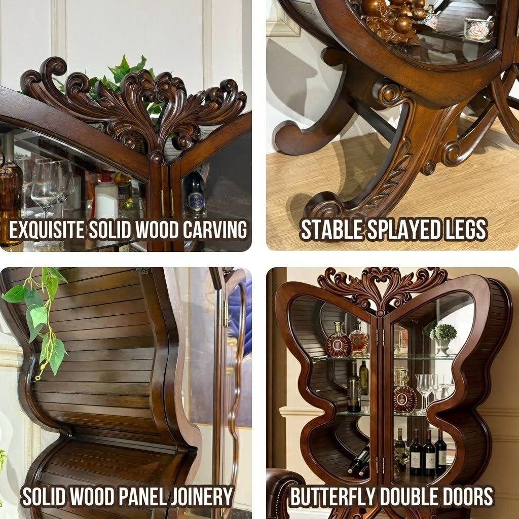 Butterfly Wing Wooden Wine Cabinet - Image 5