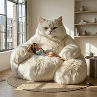 Lazy Giant White Cat Plush Lounge Sofa - Image 4