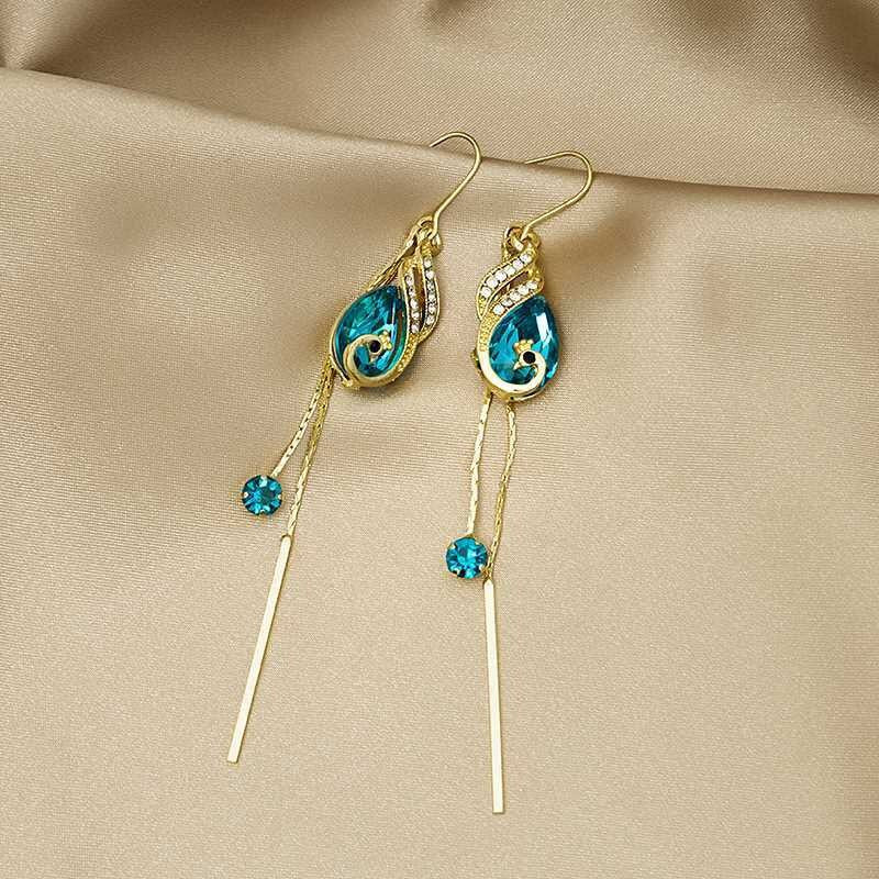 Korean Style Blue Crystal Phoenix Earrings - Image 1