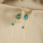 Korean Style Blue Crystal Phoenix Earrings