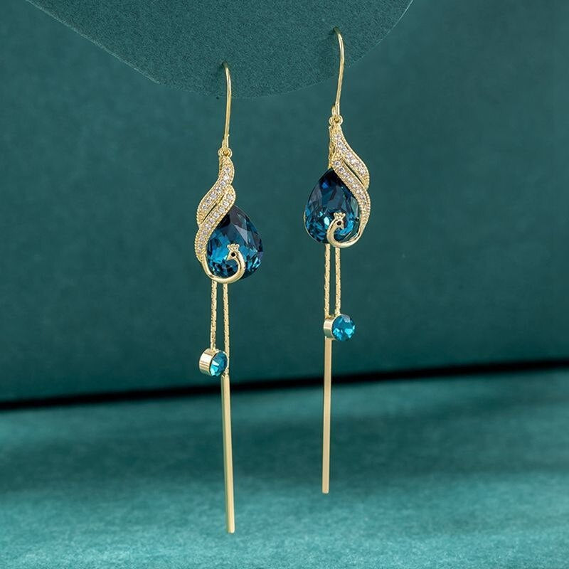 Korean Style Blue Crystal Phoenix Earrings