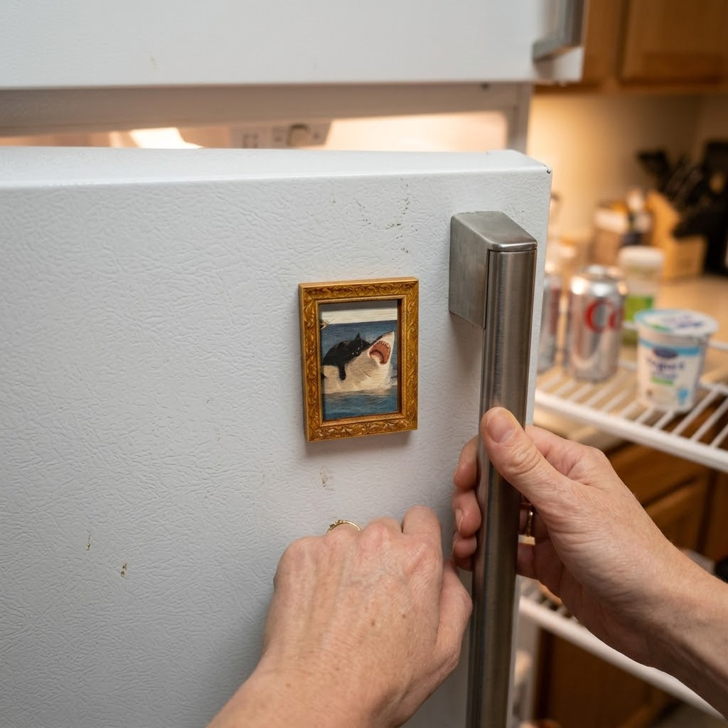 Cat vs Shark Fridge Magnet - Image 1