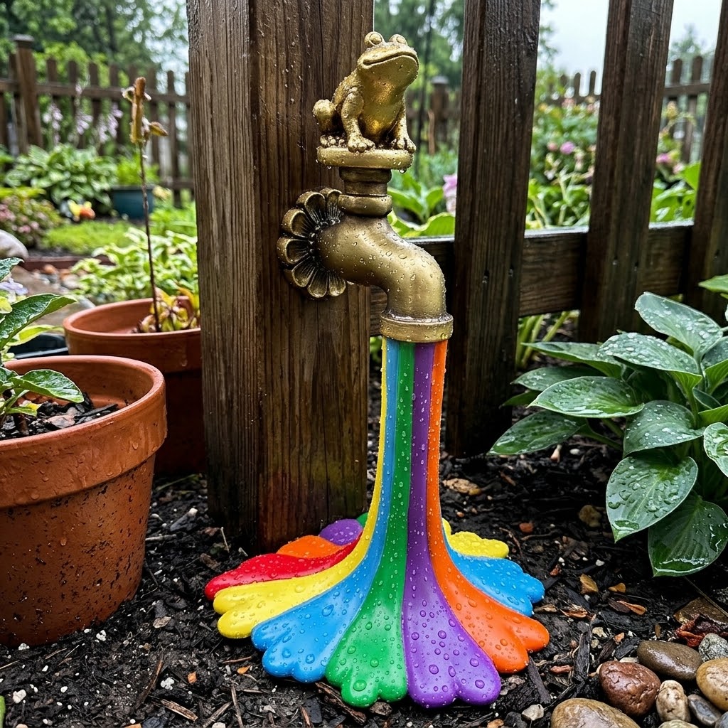Flowing Rainbow Resin Statue Garden Decor - Image 2