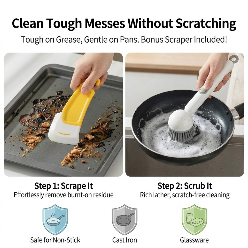 Press Clean Soap Dispensing Pot Scrub Brush - Image 6