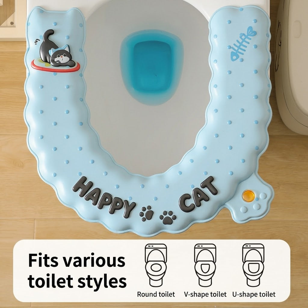 Cat-Print Waterproof Toilet Seat Cushion Cover - Image 3