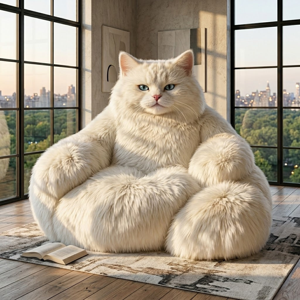 Lazy Giant White Cat Plush Lounge Sofa - Image 0