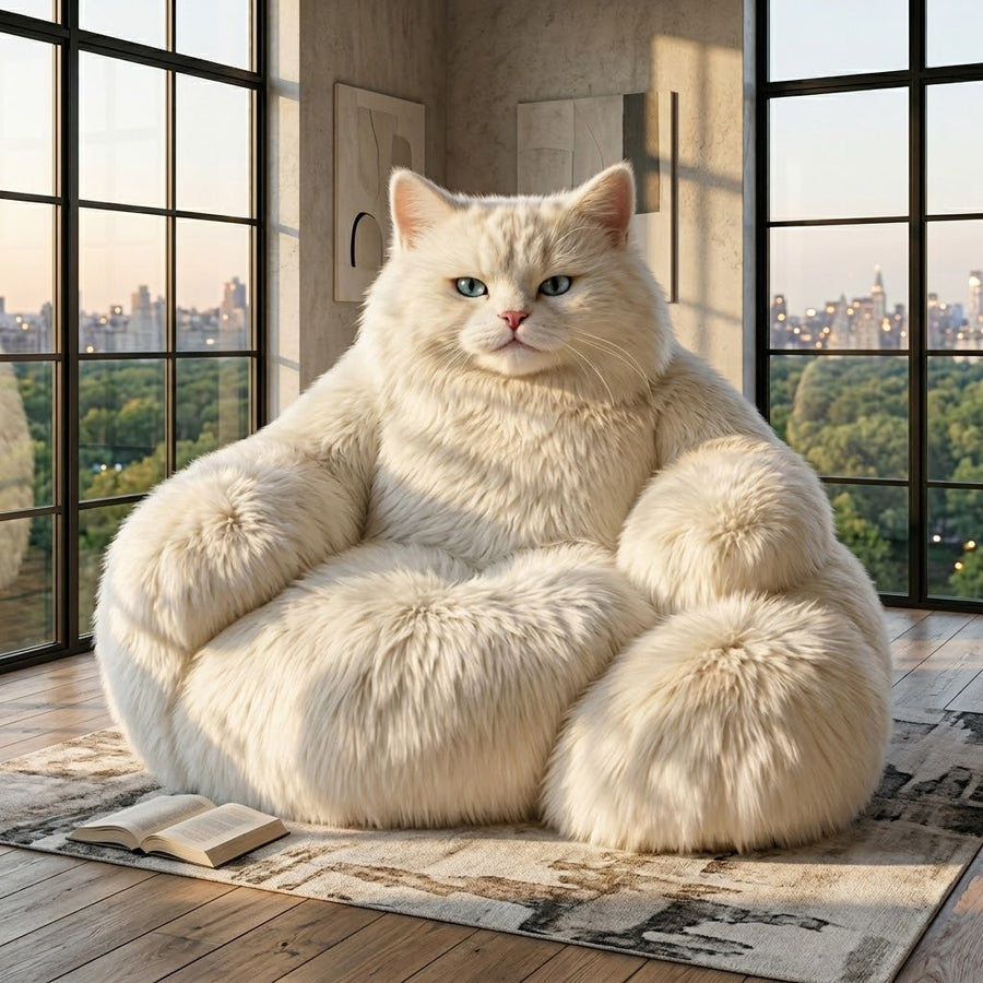 Lazy Giant White Cat Plush Lounge Sofa - Image 0