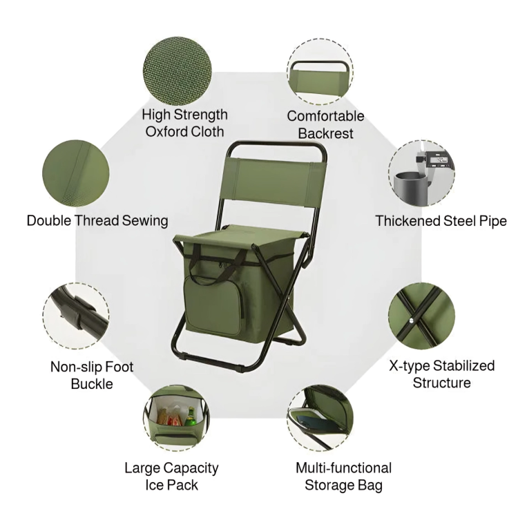 Built-in Cooling Bag Portable Folding Outdoor Stool - Image 12
