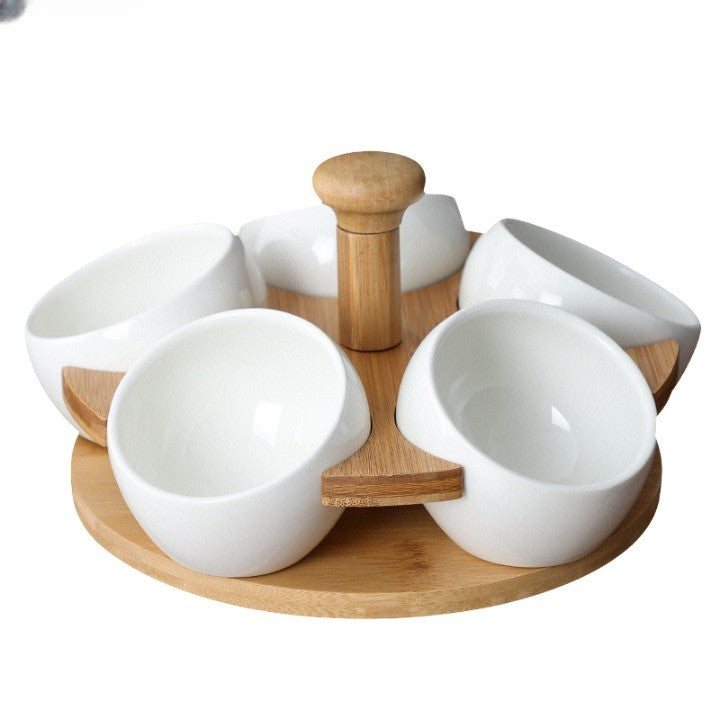 Tea Time Bamboo Porcelain Snack Tray