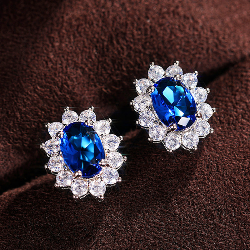 Eastern Aura Oval Blue Gem Earring