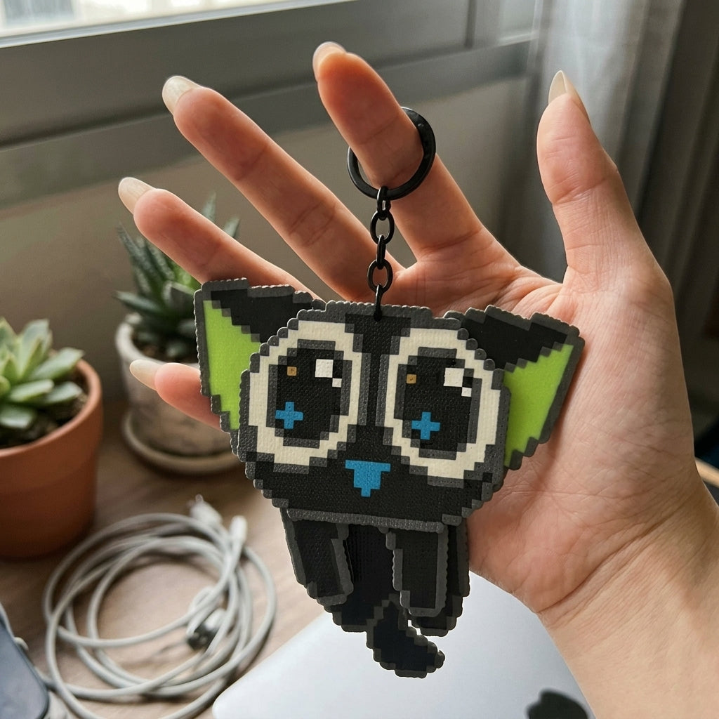 Pixel Art 3D Building Block Keychain - Image 1