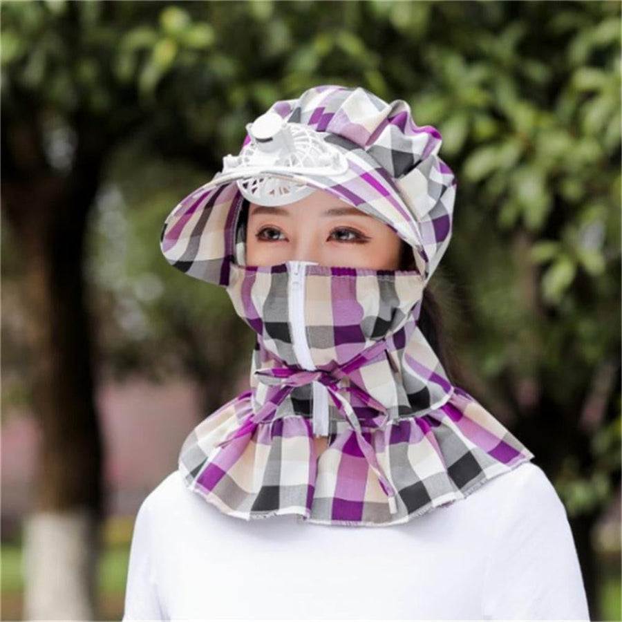 Anti-UV Dust Protect Long Wrap Hat with Fan - Image 0