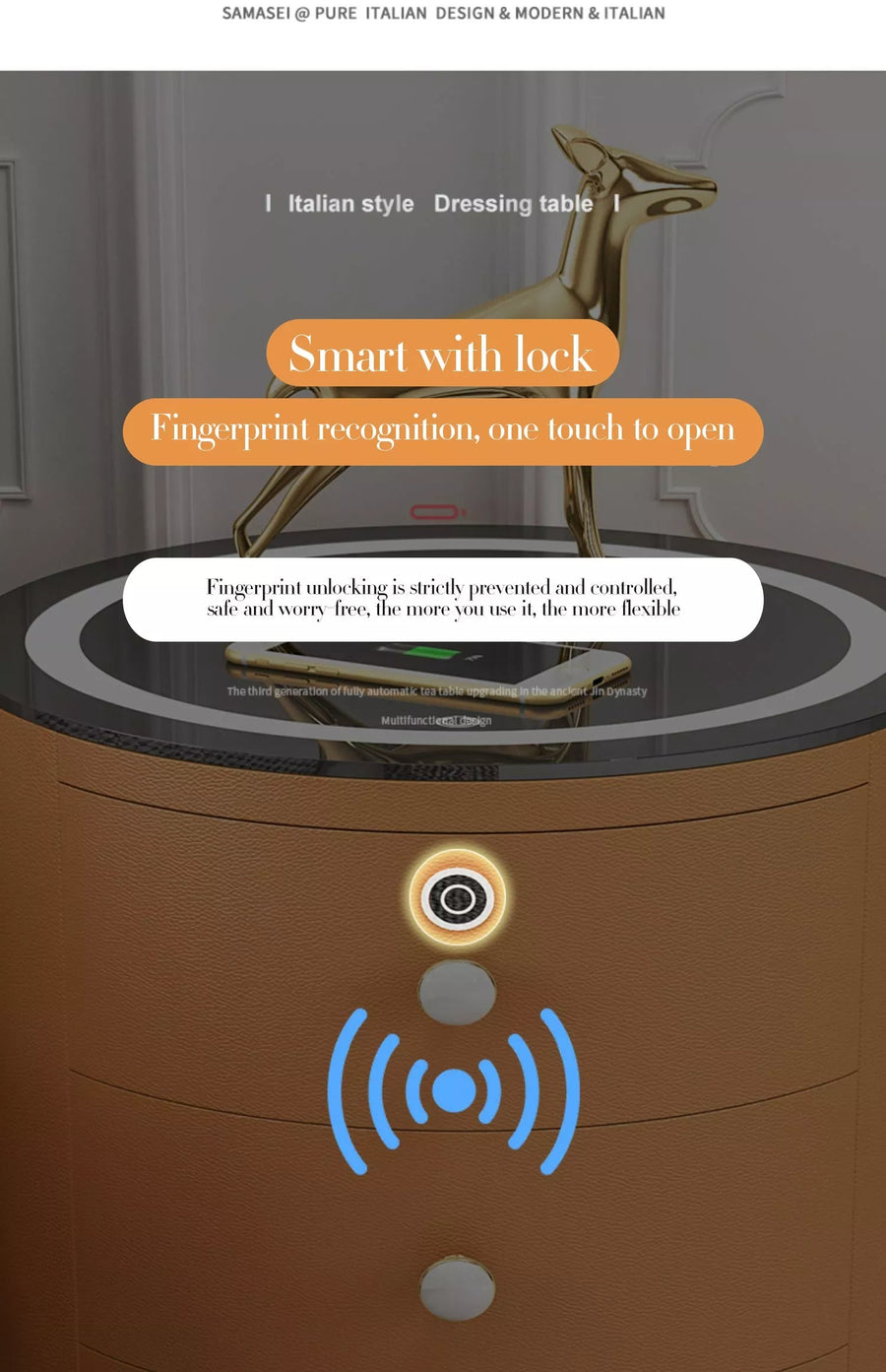 Round Smart Wireless Charging Bedside Table - Image 9