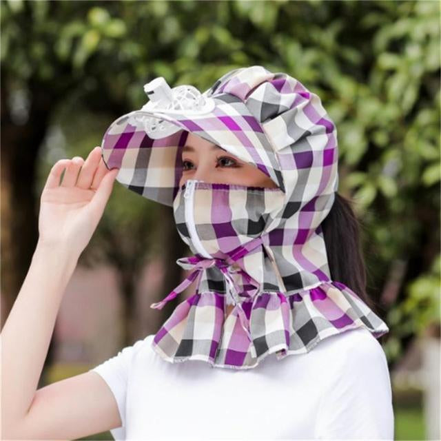 Anti-UV Dust Protect Long Wrap Hat with Fan - Image 5