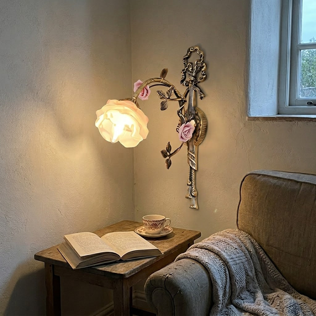 Lantern Garden Vintage Copper Flower Wall Lamp - Image 1