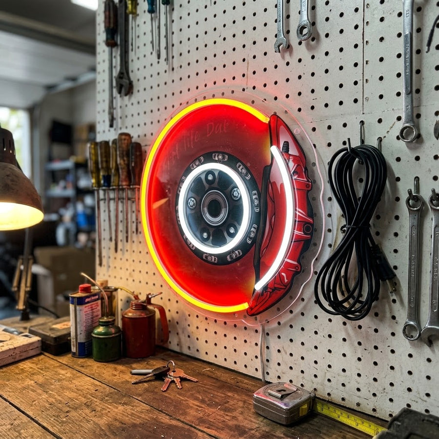 Pit Stop Brake Disc Neon Sign