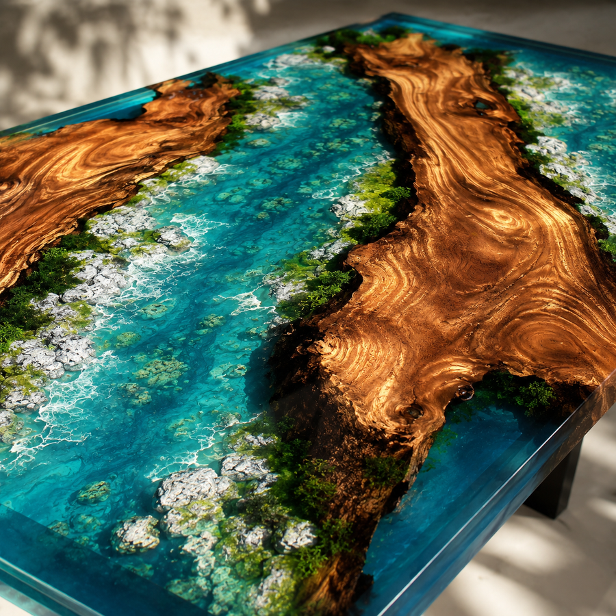 River Craft Handmade Wood Epoxy Artsy Table - Image 2