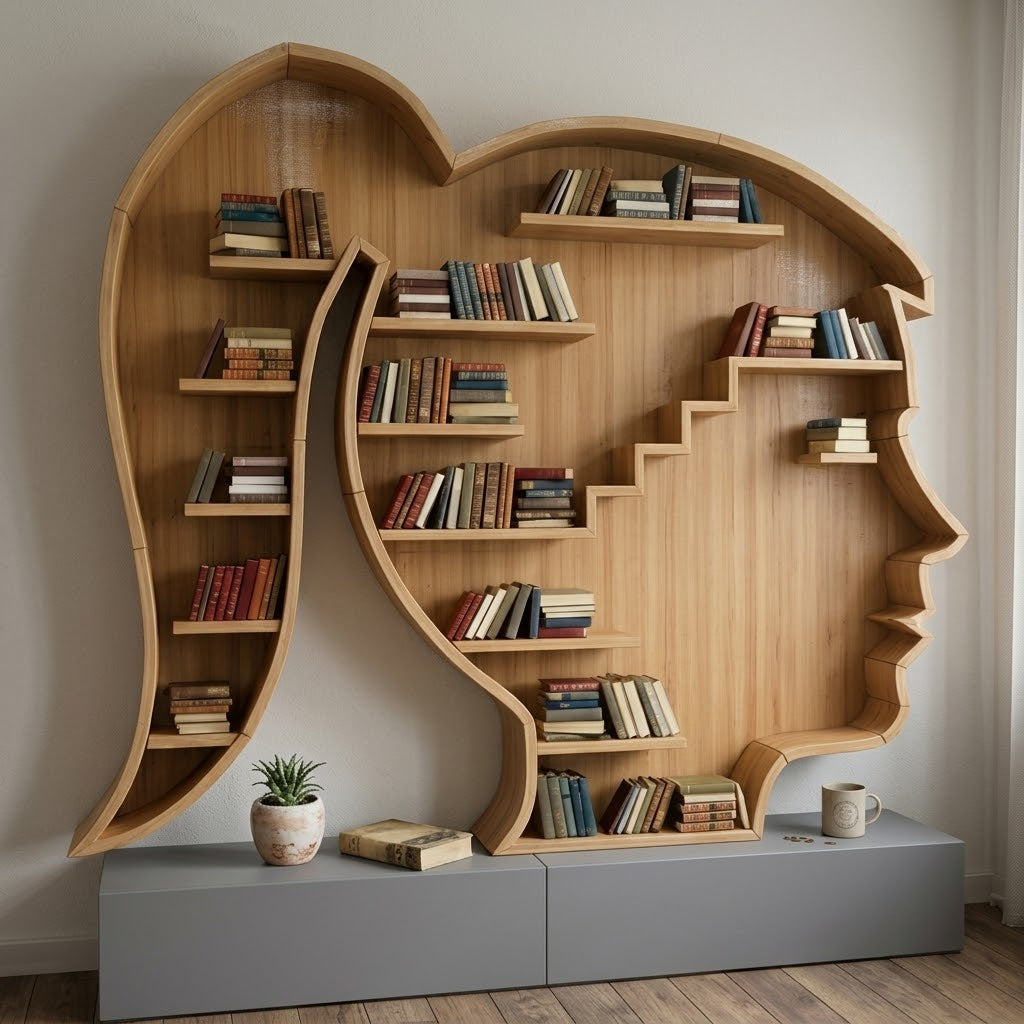 Mindshelf Face Silhouette Decorative Wooden Bookcase Shelf - Image 9