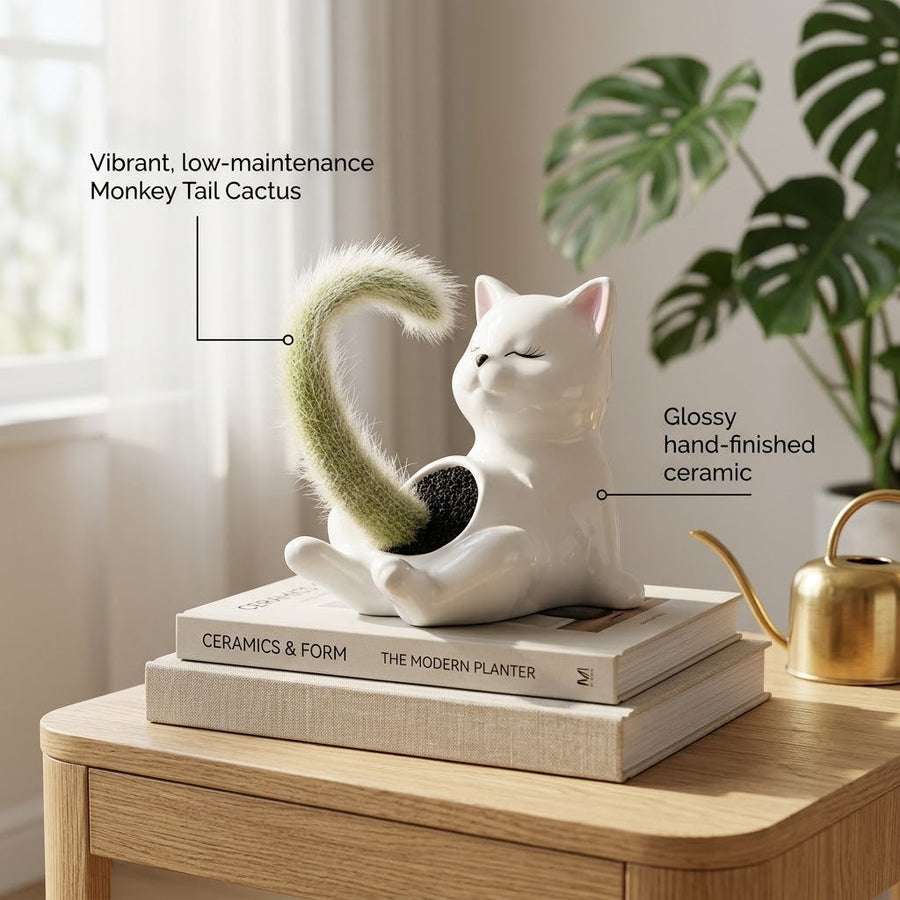 Naughty Cat Ceramic Cactus Planter - Image 1
