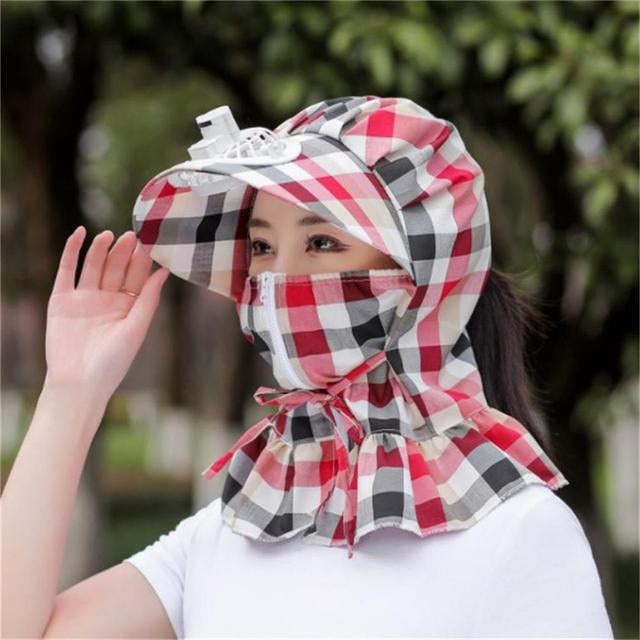 Anti-UV Dust Protect Long Wrap Hat with Fan