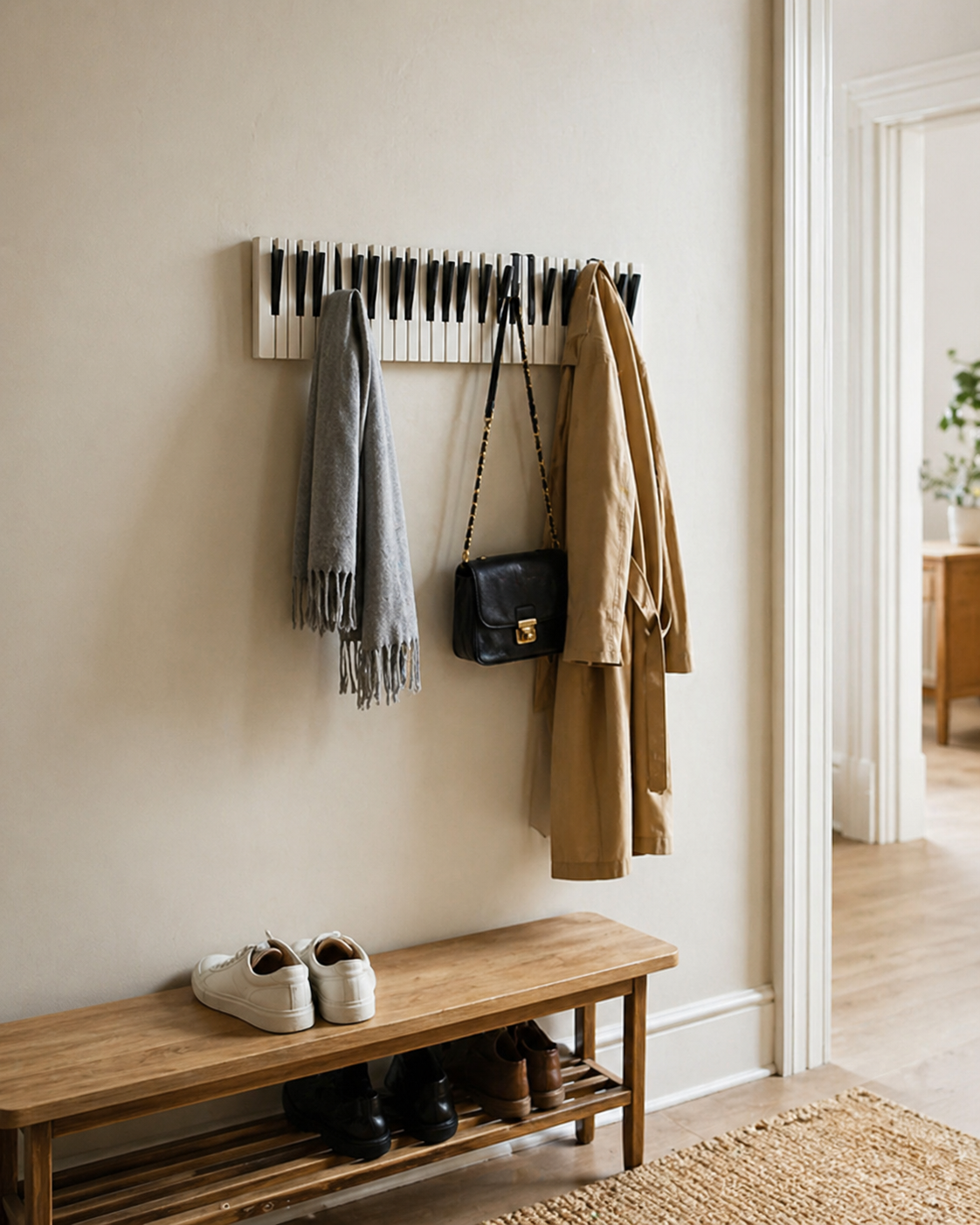 Wooden Piano Keys Coat Rack - Image 1