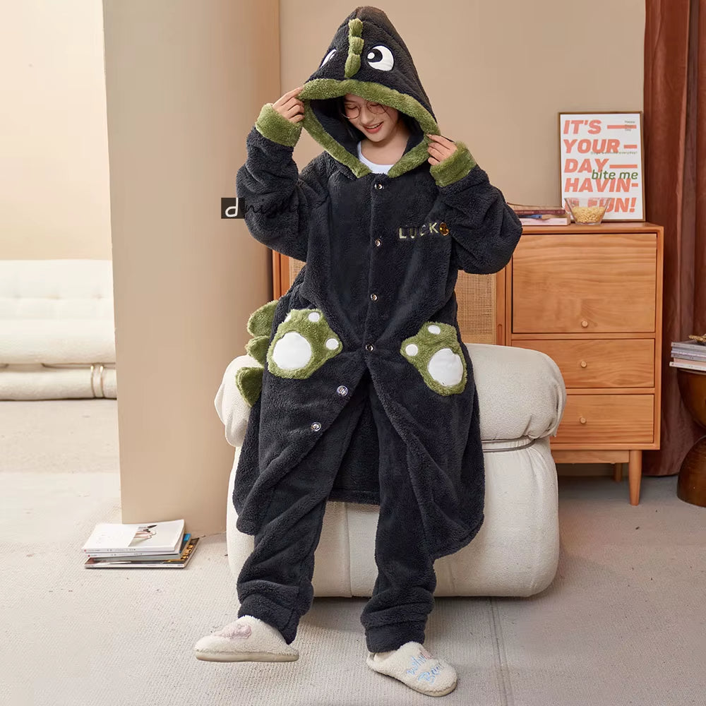 Plush Dinosaur Hooded Pajama Suit