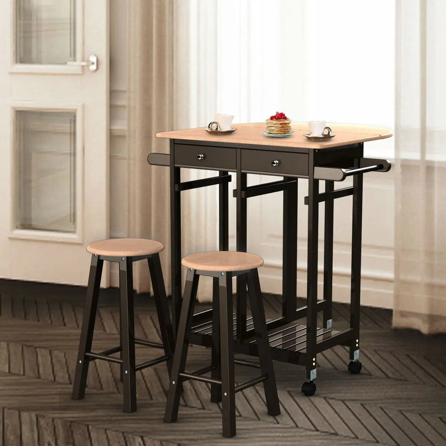 Wood Kitchen Island Table with 2 Stools - Image 0