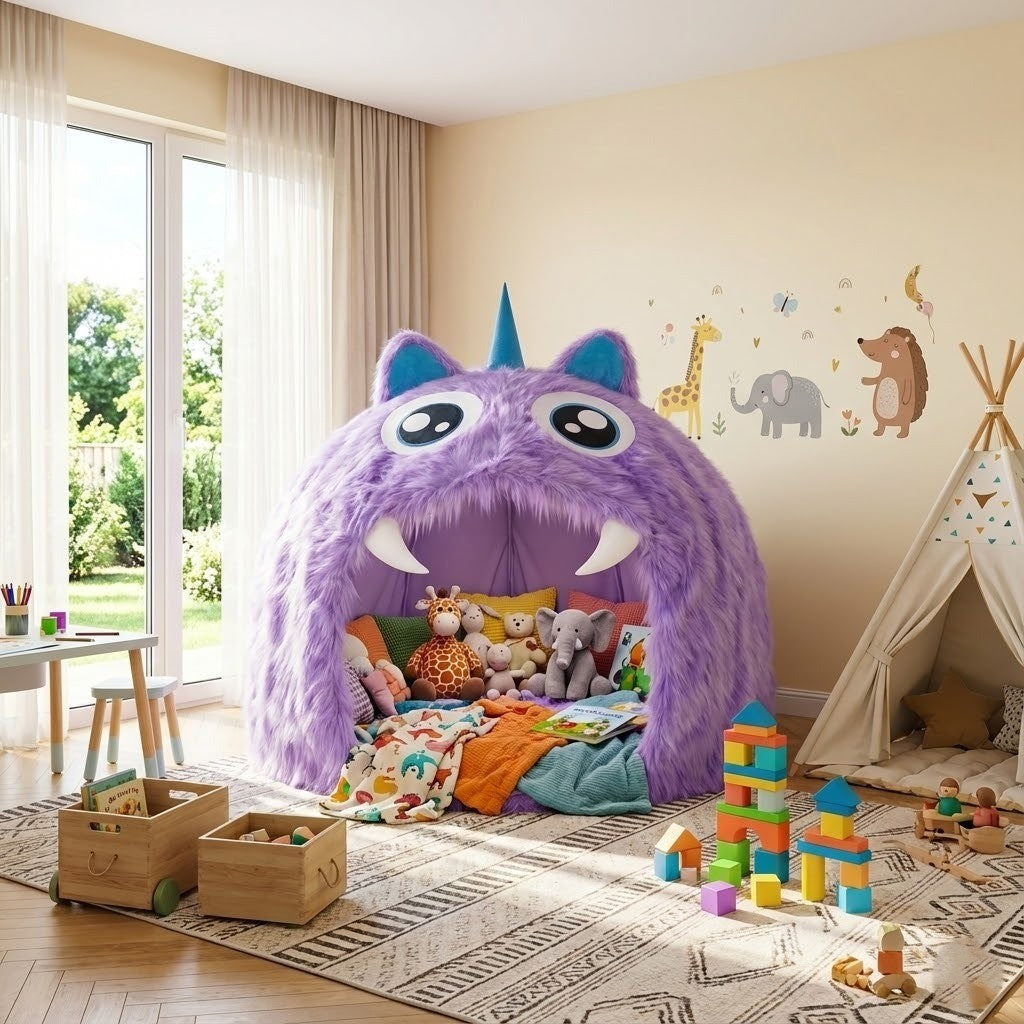 Purple Plush Monster Playhouse Indoor Kids Tent - Image 3