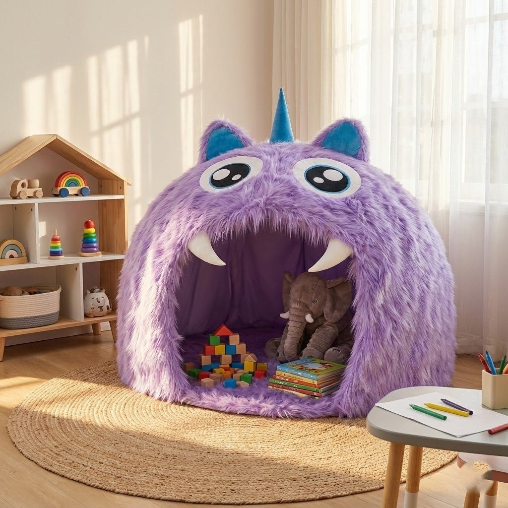 Purple Plush Monster Playhouse Indoor Kids Tent - Image 2