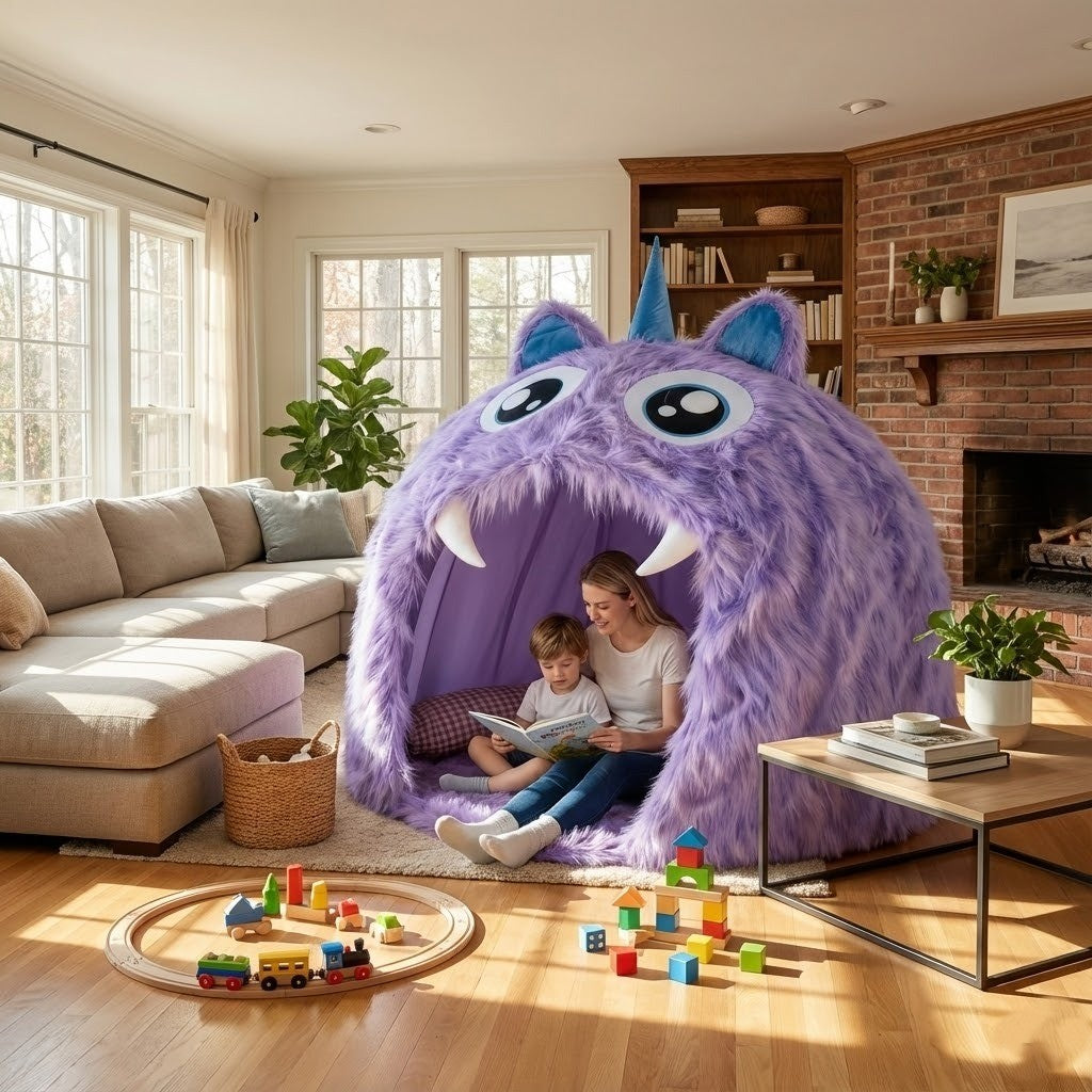 Purple Plush Monster Playhouse Indoor Kids Tent - Image 4