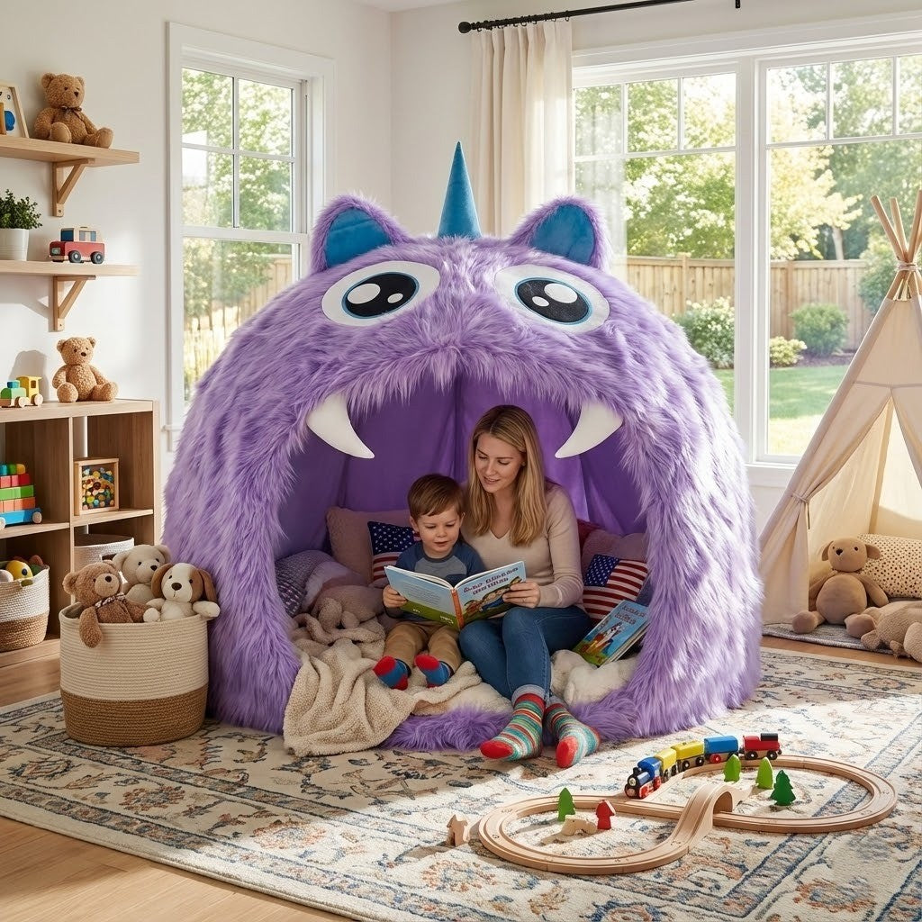Purple Plush Monster Playhouse Indoor Kids Tent - Image 5