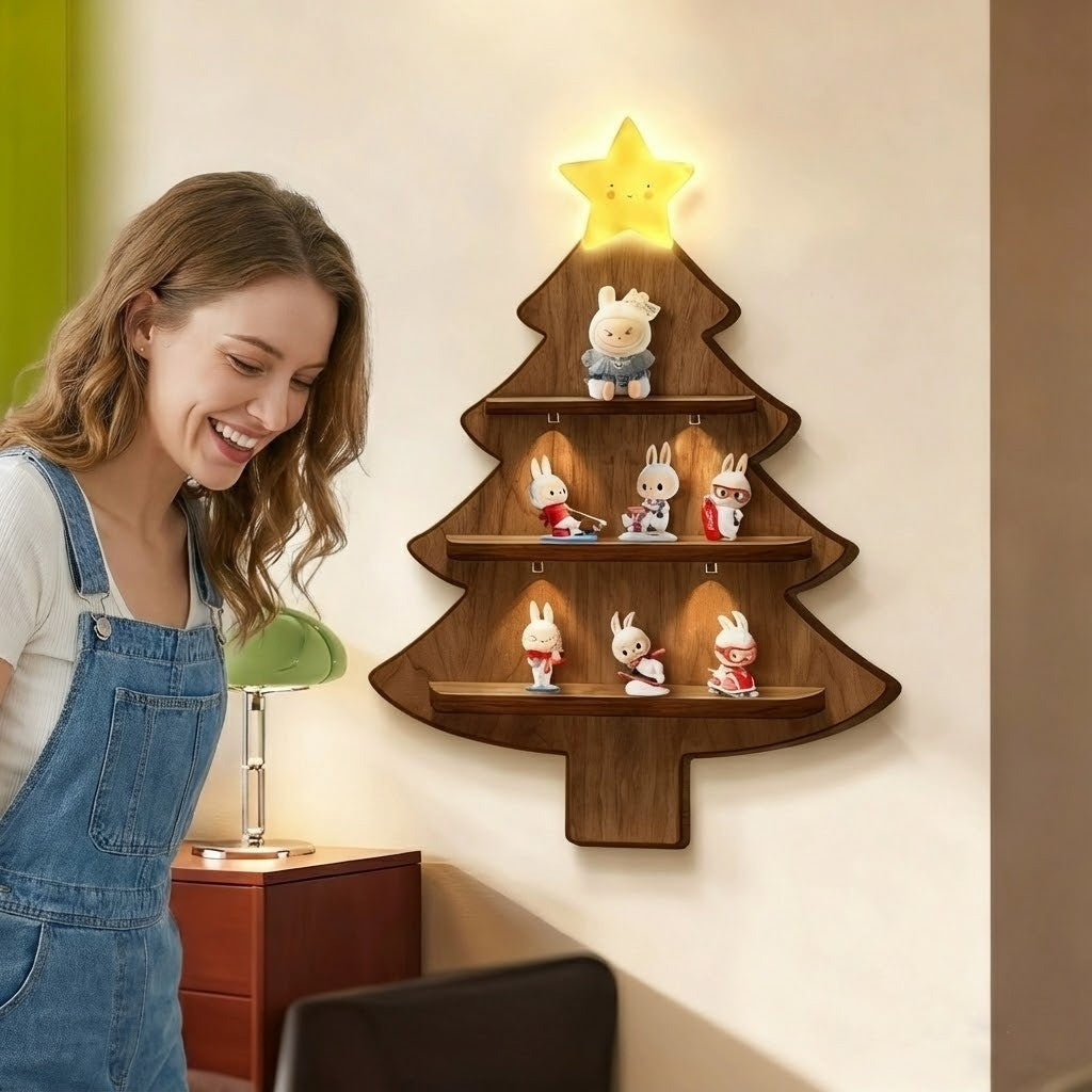 Cozy Christmas Wooden Tree Shelf - Image 2