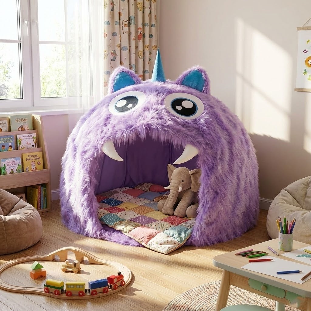 Purple Plush Monster Playhouse Indoor Kids Tent - Image 9