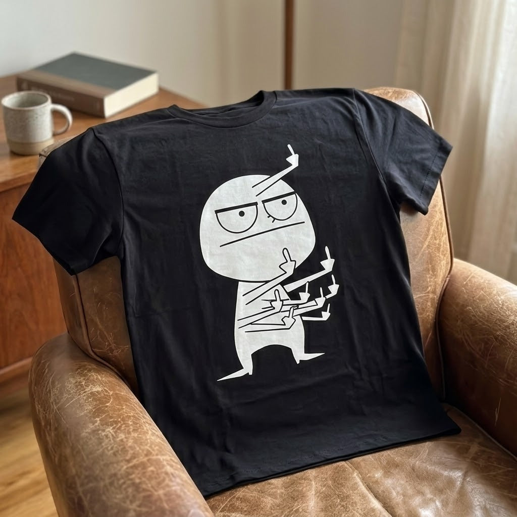 Angry Stick Figure Middle Finger T-Shirt - Image 1