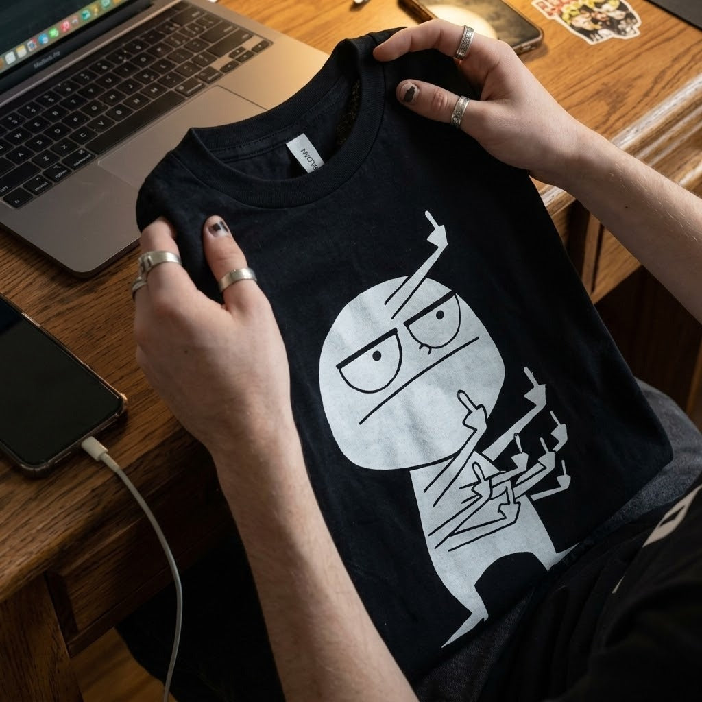 Angry Stick Figure Middle Finger T-Shirt - Image 8