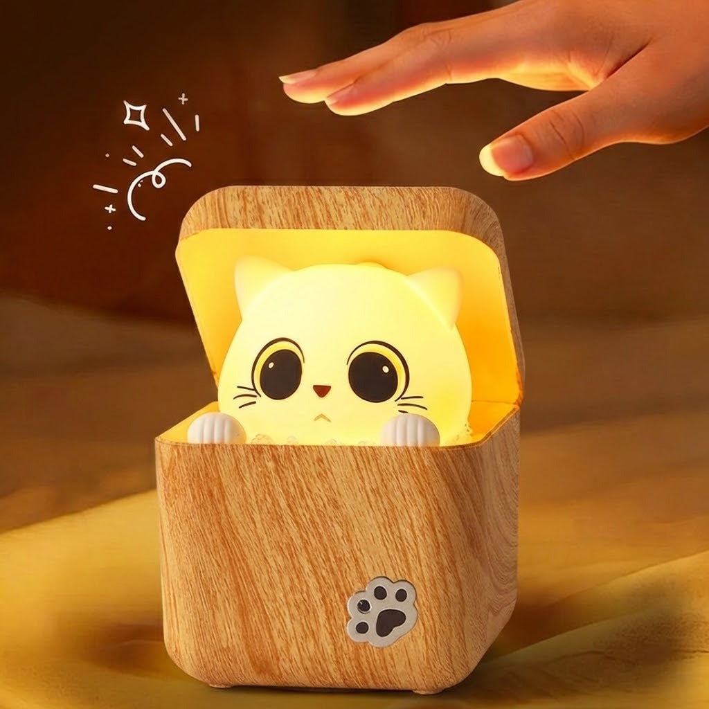 Cute Peekaboo Cat Wooden Night Light Lamp - Image 5