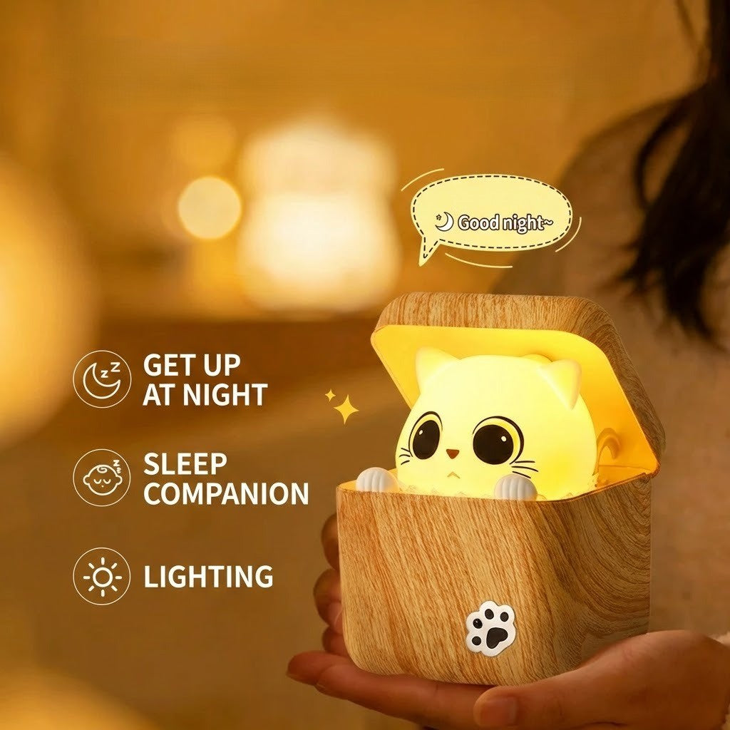 Cute Peekaboo Cat Wooden Night Light Lamp - Image 3