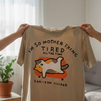 Tired Cat Humor T-Shirt - Image 4