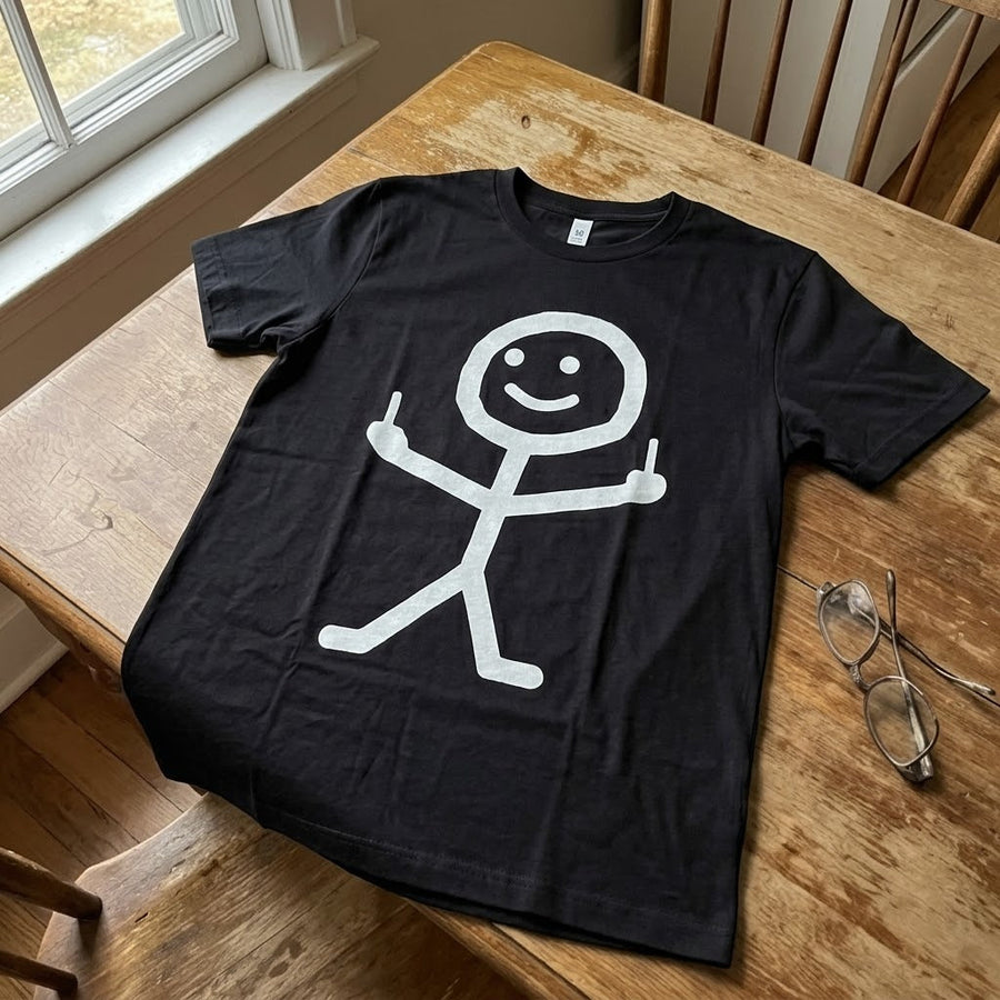 Angry Stick Figure Middle Finger T-Shirt - Image 0