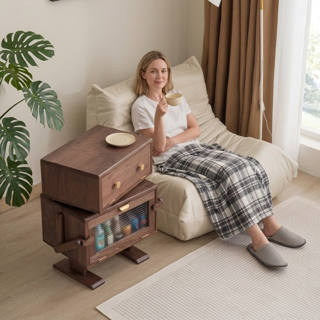 Nordic Walnut Robot Bedside Cabinet - Image 4