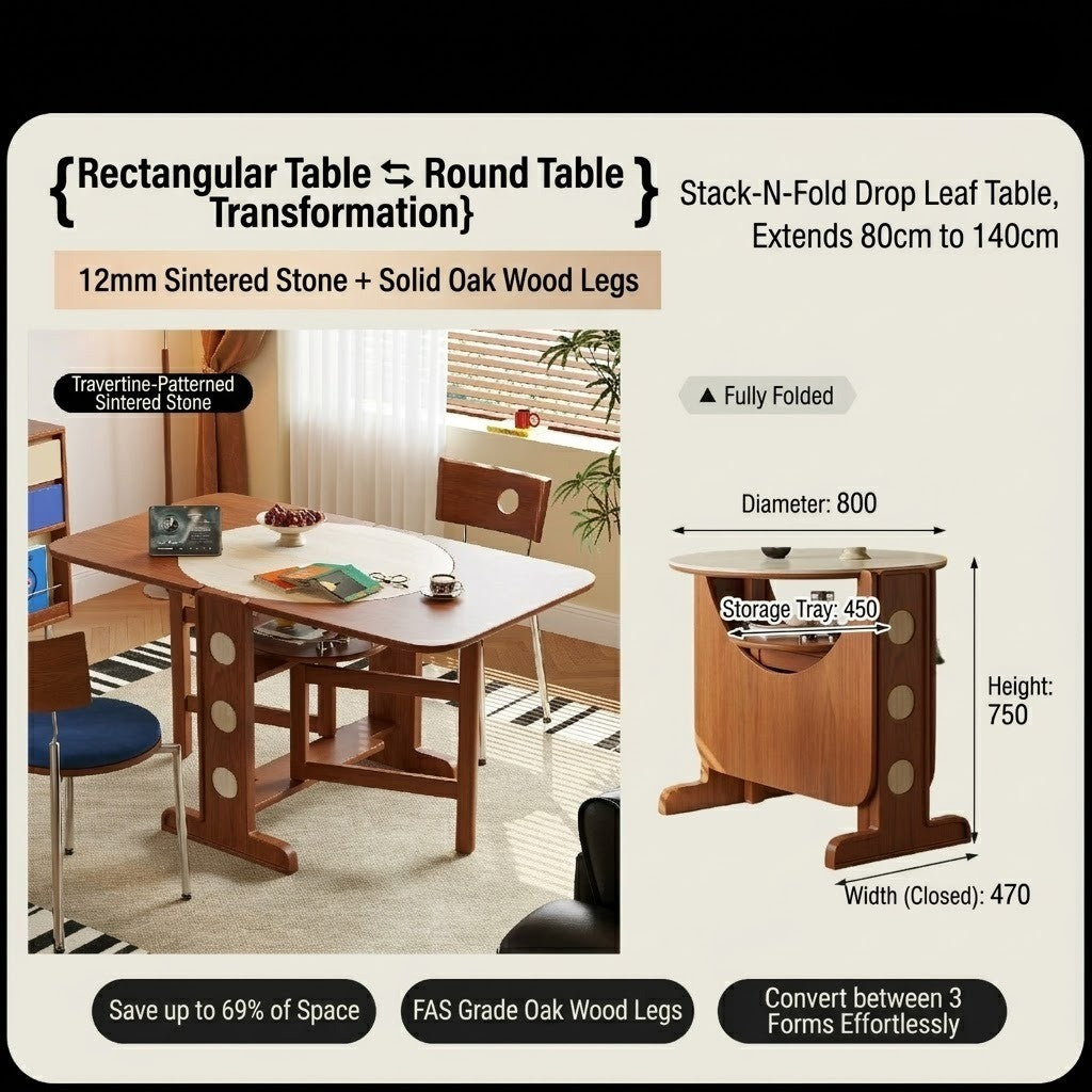 Vintage Style Folding Wooden Dining Table - Image 8