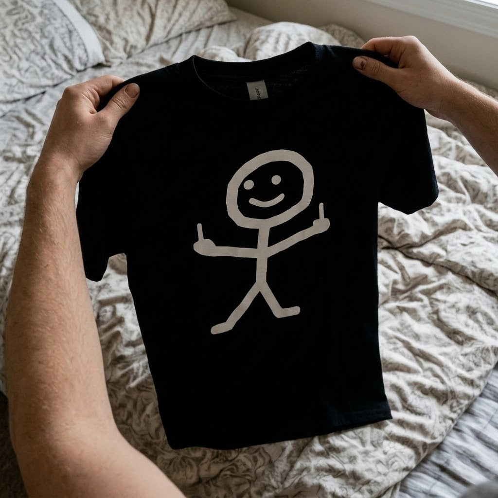 Angry Stick Figure Middle Finger T-Shirt - Image 2