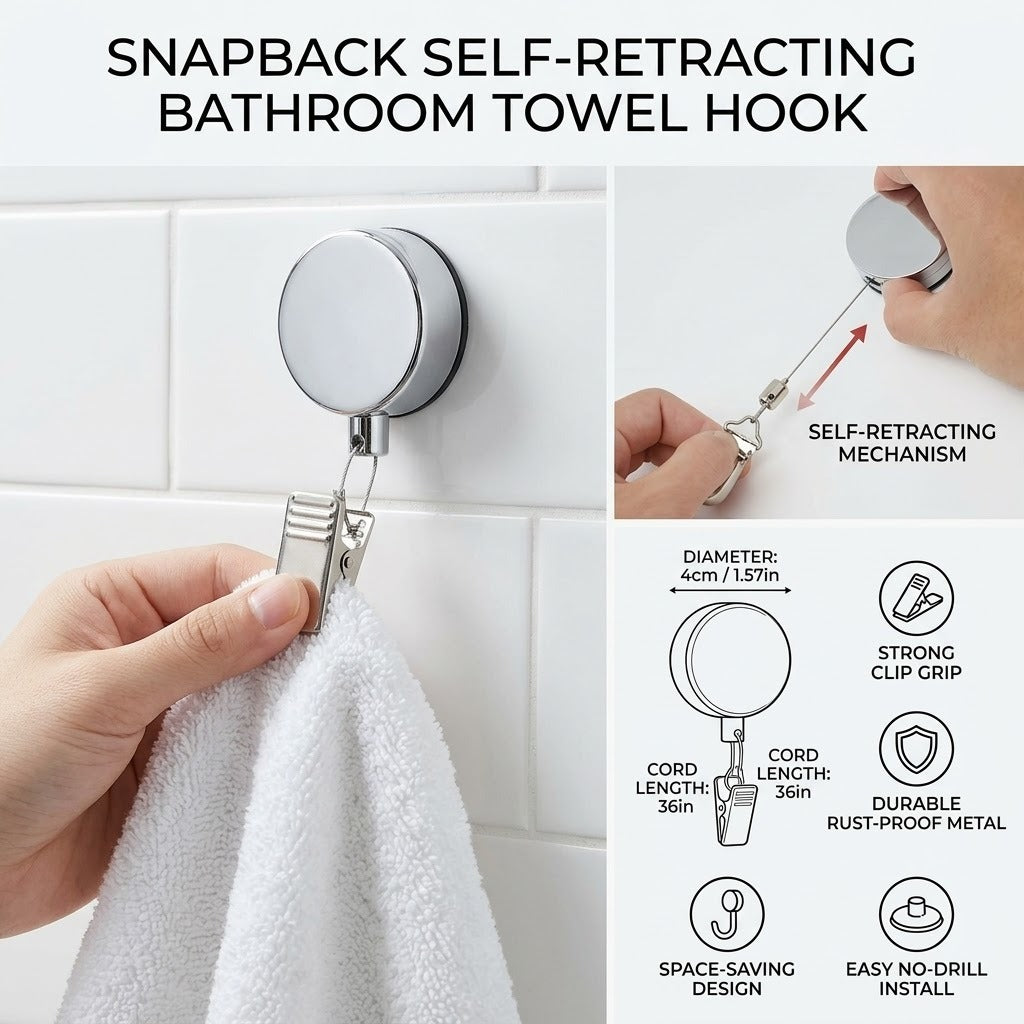 SnapBack Self-Retracting Bathroom Towel Hook - Image 4
