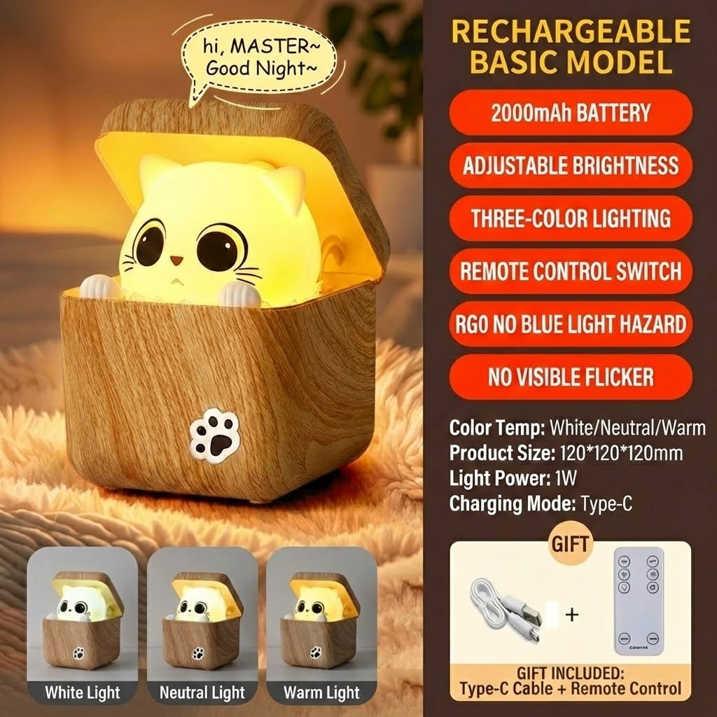 Cute Peekaboo Cat Wooden Night Light Lamp - Image 6