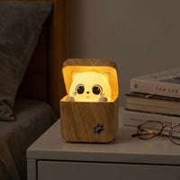 Cute Peekaboo Cat Wooden Night Light Lamp - Image 0
