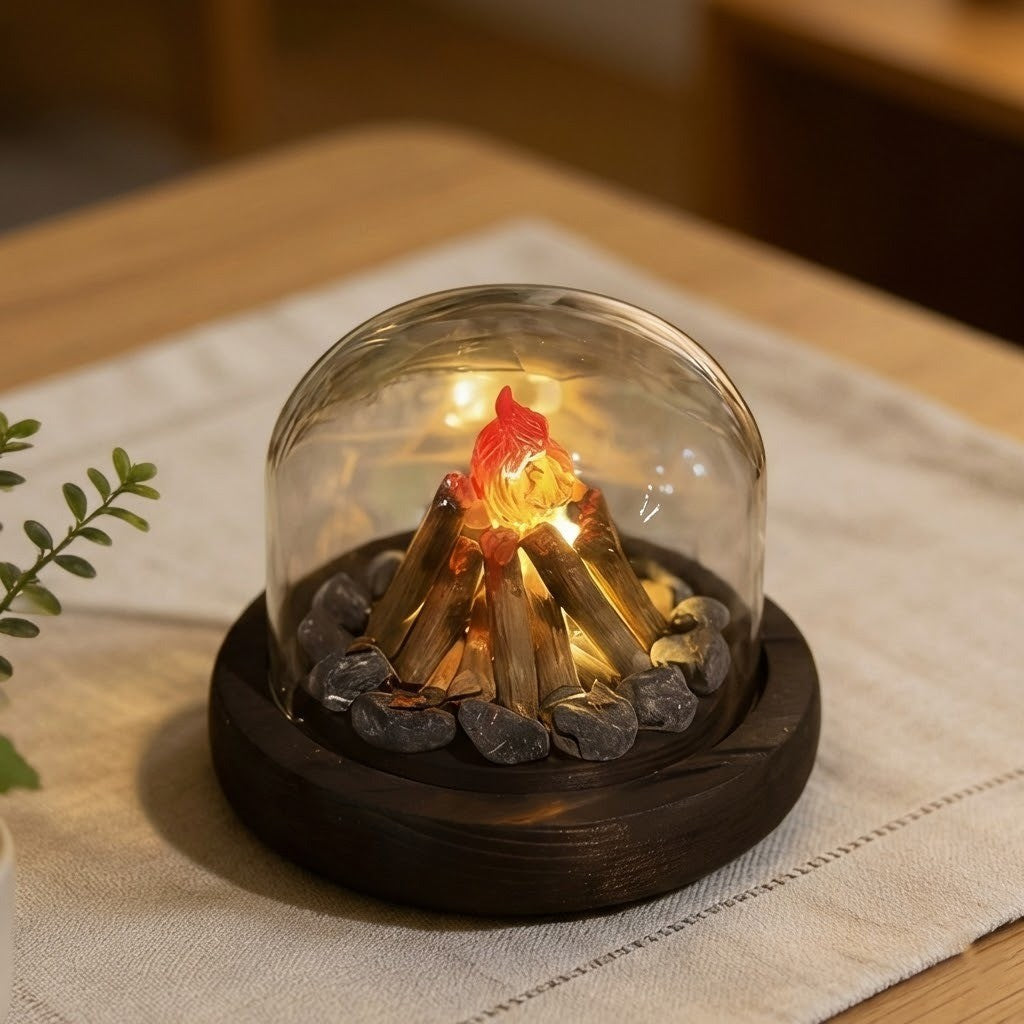 Mini Bonfire Flame Glass Dome Night Lamp - Image 0