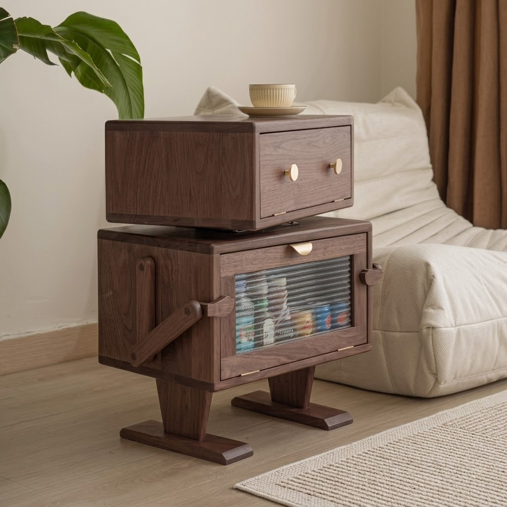 Nordic Walnut Robot Bedside Cabinet - Image 3