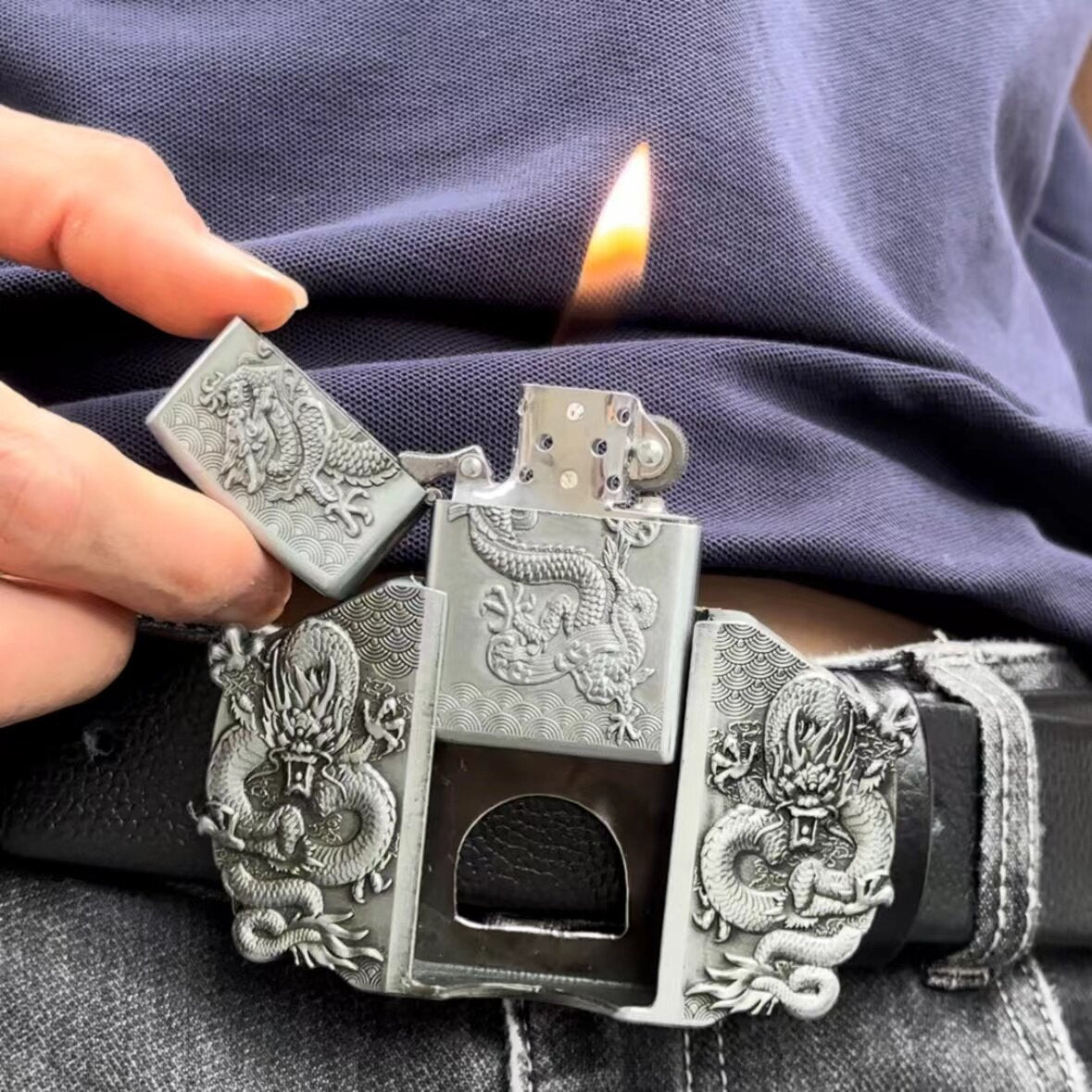 Kerosene Lighter Metal Buckle Belt - Image 1
