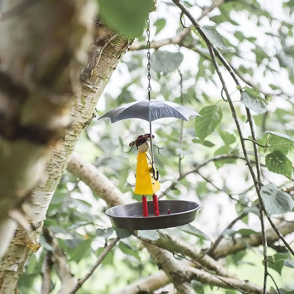 Artistic Raincoat Girl Bird Feeder