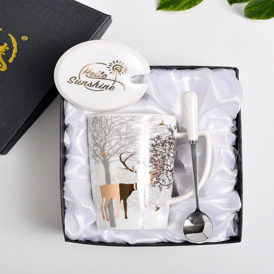 Ceramic Deer Mug With Lid And Spoon - Image 3
